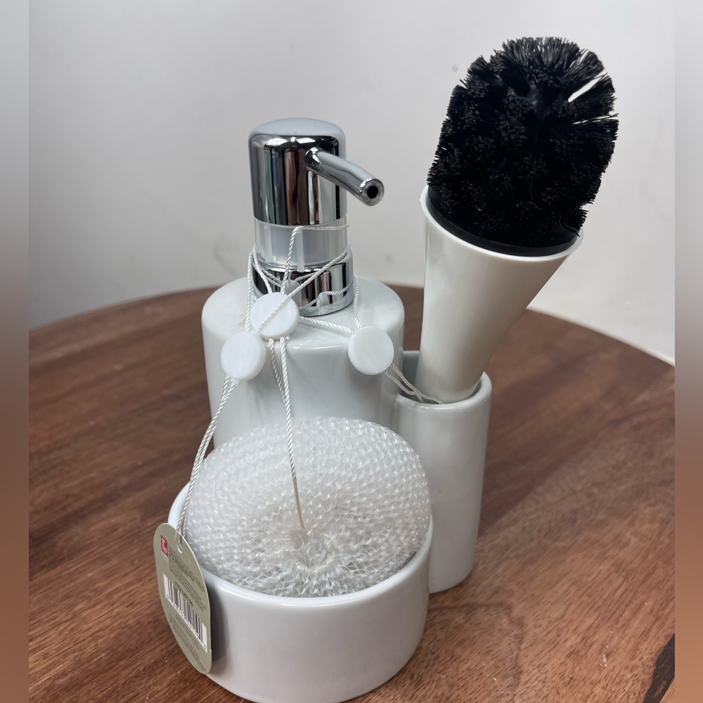 Denmark.Ceramic Soap Pump Sponge & Brush.